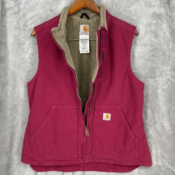 Vintage Carhartt Vest Sherpa Lined Duck Canvas  WV001 624 Ruby Women's Large - Picture 11 of 11
